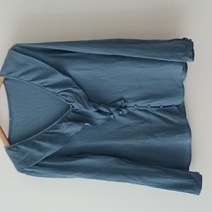 Sezane Blue Silk Frill Blouse